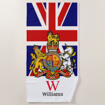 England Royal Crest Monogram Beach Towel
