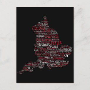 England Slang British Word Art Map Postcard