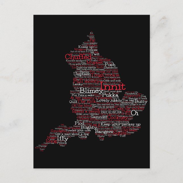 England Slang British Word Art Map Postcard (Front)