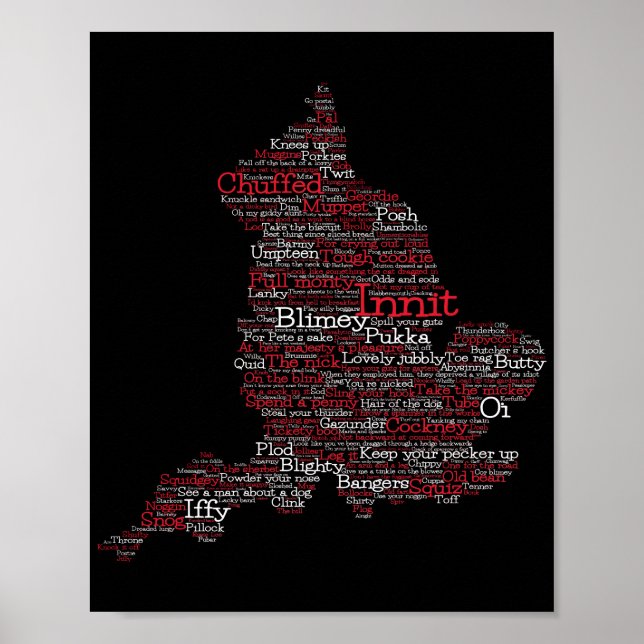 England Slang British Word Art Map Poster (Front)