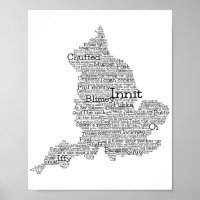 England Slang British Word Art Map Poster