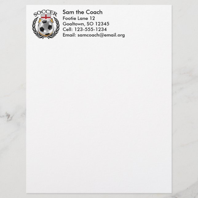 England Soccer 2016 Fan Gear Letterhead (Front)