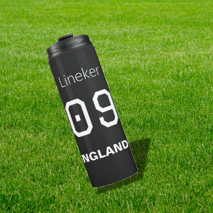 England Soccer Black White Custom Name Number Thermal Tumbler