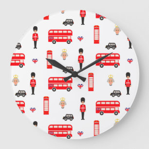England Symbols Pattern Large Clock