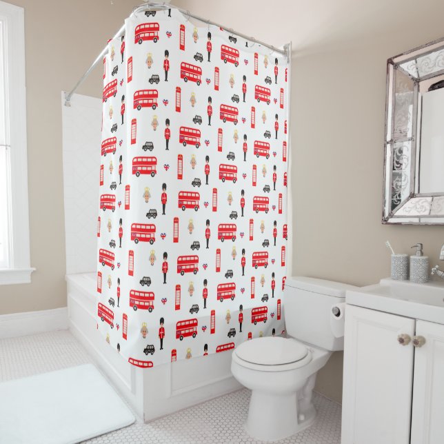 England Symbols Pattern Shower Curtain (In Situ)