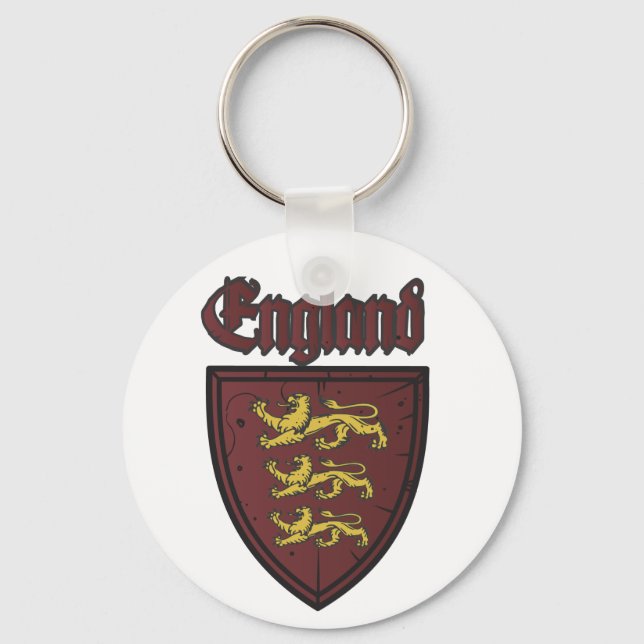 England Three Lions Wooden Shield Key Ring (Front)