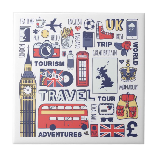 England Travel Doodles Tile (Front)