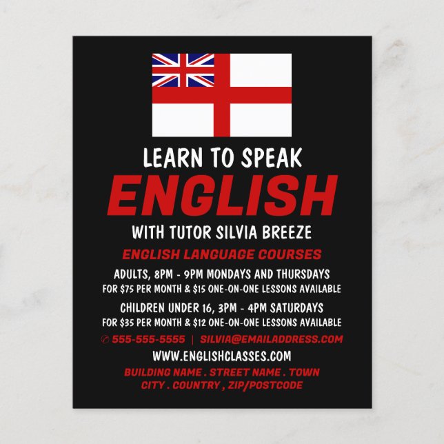 England UK Flag, English Language Course Advert Flyer (Front)