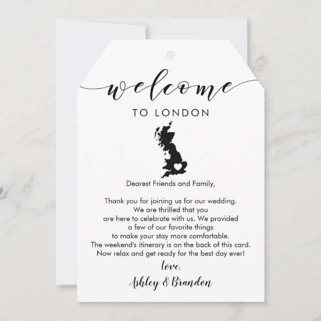 England UK Wedding Welcome Tag, Letter Itinerary (Front)