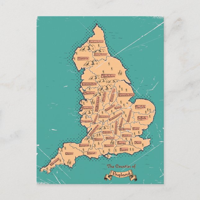 England Vintage Counties Map Announcement Postcard (Front)