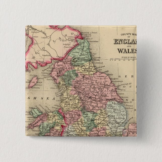 England, Wales Map by Mitchell 15 Cm Square Badge (Front)