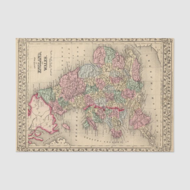 England, Wales Map by Mitchell Tissue Paper (Front)