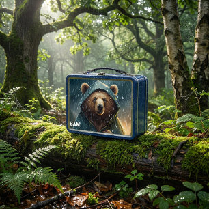 Englandbear Inspirational Woodland Raincoat Bear Metal Lunch Box