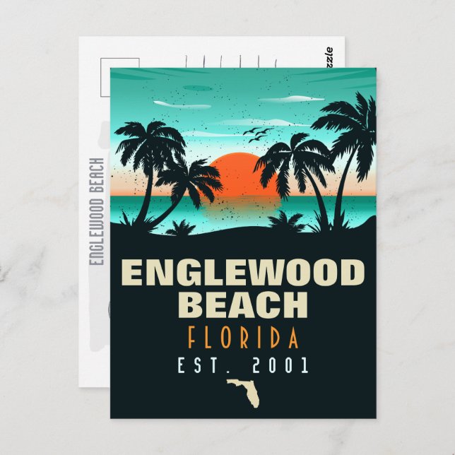 Englewood Beach Florida Retro Sunset Souvenirs 60s Postcard (Front/Back)