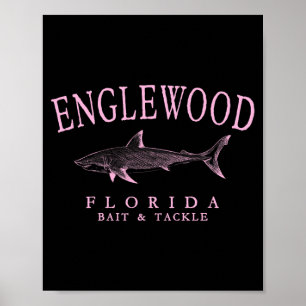 Englewood Florida Shark Retro nk Art Fishing Poster