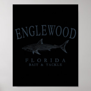 Englewood florida shark retro slate art fishing poster