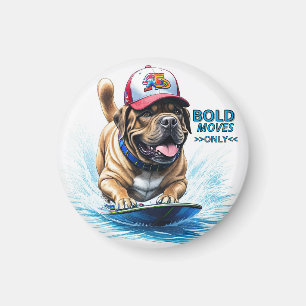 Englische Dogge Mastiff auf Surfbrett Magnet