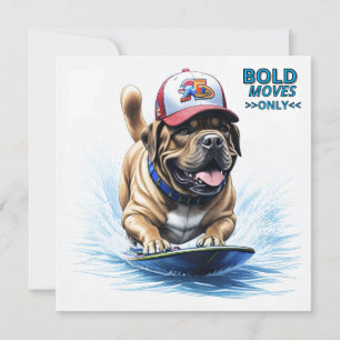 Englische Dogge Mastiff auf Surfbrett Save The Date