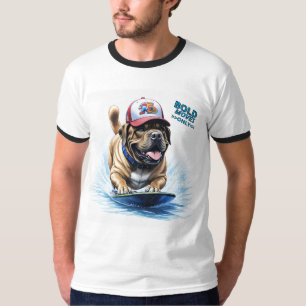 Englische Dogge Mastiff auf Surfbrett T-Shirt