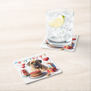 Englische Dogge Mastiff Birthday  Square Paper Coaster