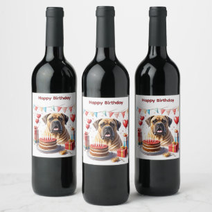 Englische Dogge Mastiff Birthday Wine Label