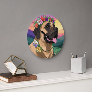 Englische Dogge Mastiff Comic Large Clock