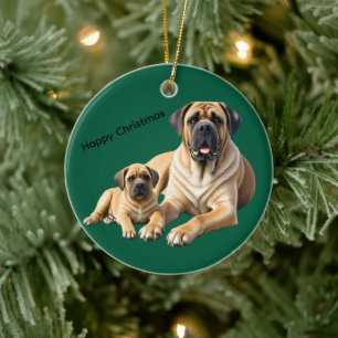 Englische Dogge Mastiff mit Kind Ceramic Tree Decoration
