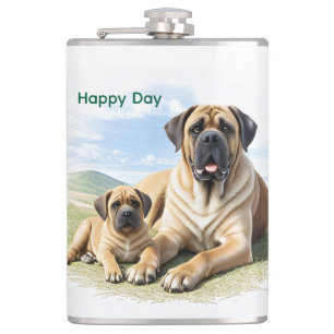 Englische Dogge Mastiff mit Kind Hip Flask