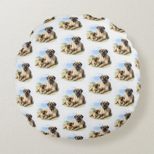 Englische Dogge Mastiff mit Kind Round Cushion