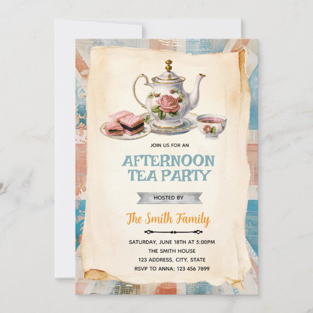 English Afternoon Tea party Invitation (Front)