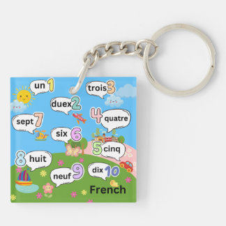 English and French Count 1 To 10 Key Ring