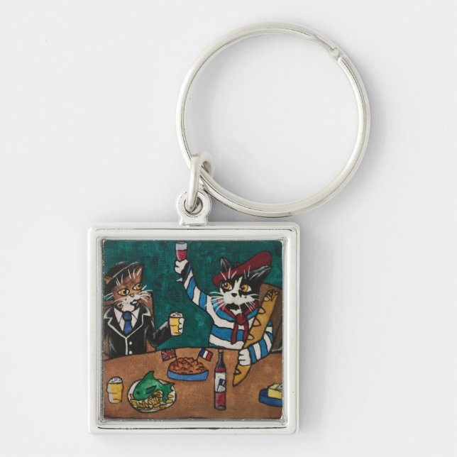 English and French Lunch Cats Key Ring (Front)