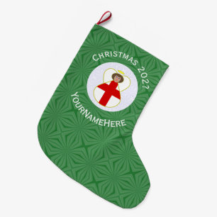 English Angel Christmas Flag Personalised Large Christmas Stocking