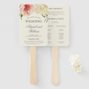 English Blooms Wedding Program Hand Fan