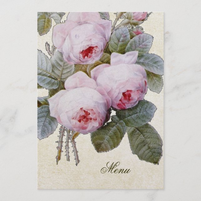 English Bourbon Rose Floral Custom Wedding Menu (Front)