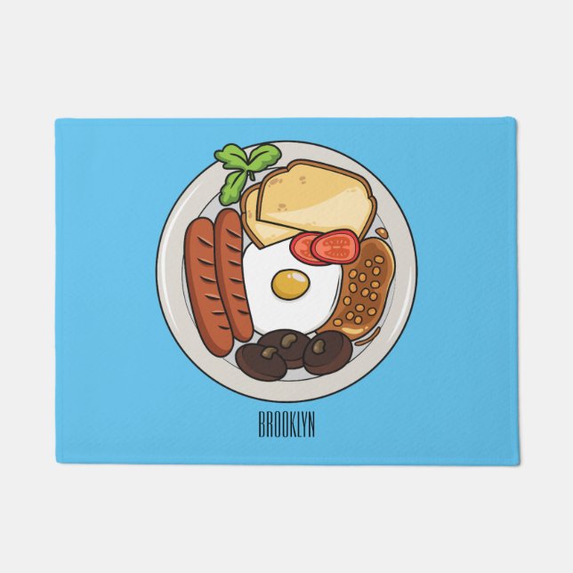 English breakfast cartoon illustration doormat (Front)