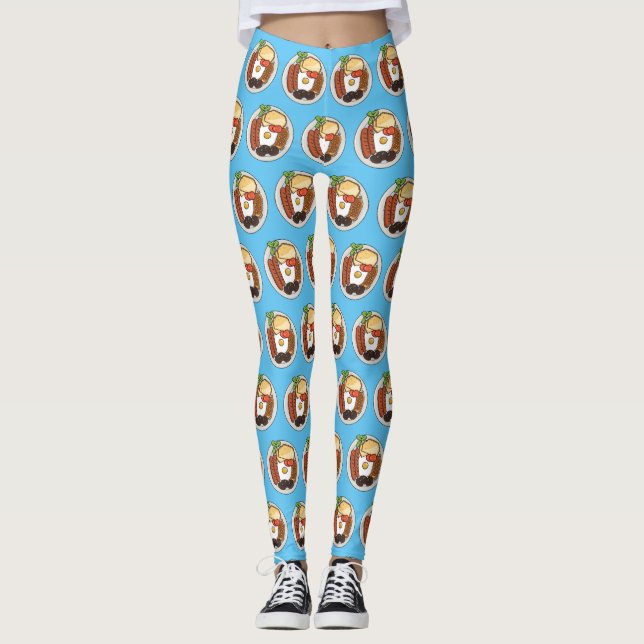English breakfast cartoon illustration leggings (Front)