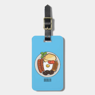 English breakfast cartoon illustration luggage tag