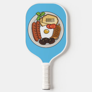 English breakfast cartoon illustration pickleball paddle