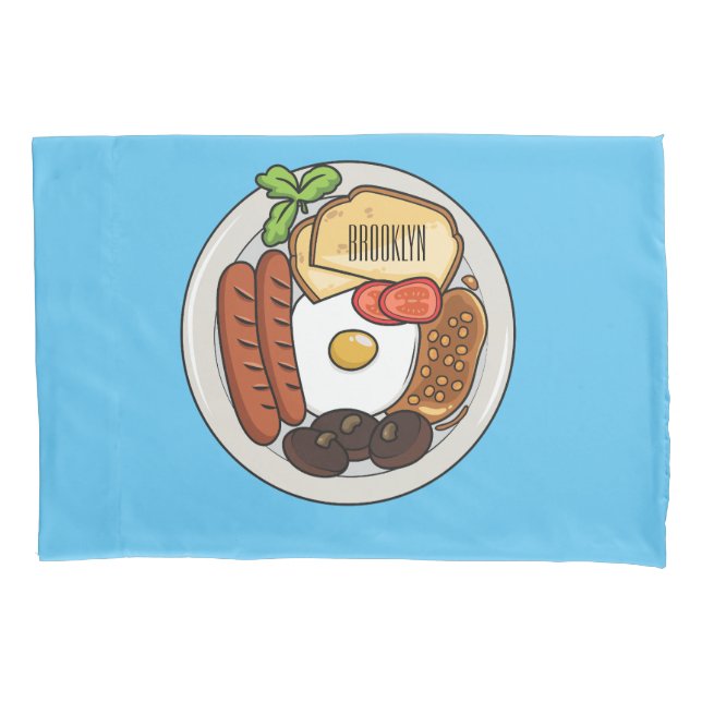 English breakfast cartoon illustration pillowcase (Front)
