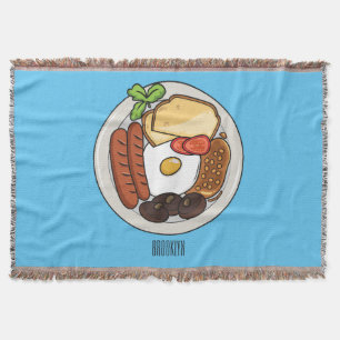 English breakfast cartoon illustration throw blanket