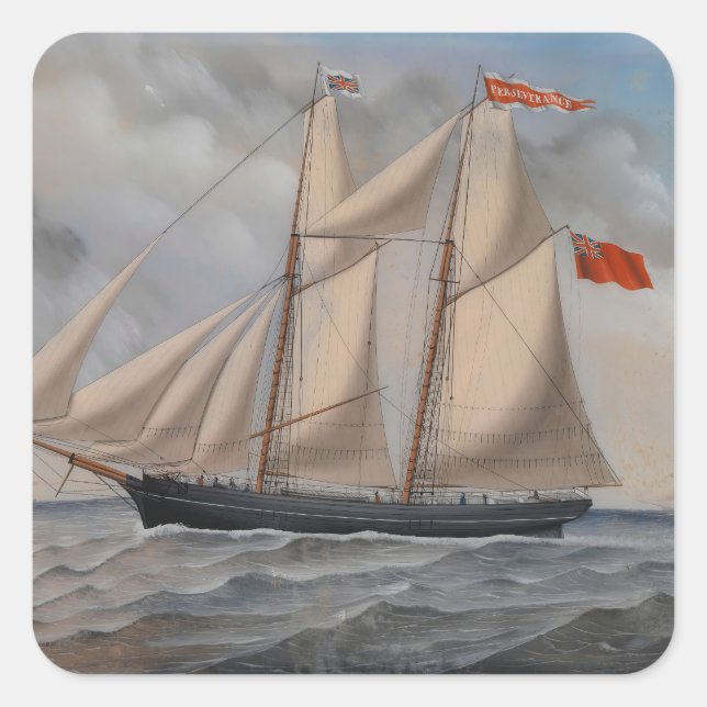 English brig 'Perseverance of Fowey Square Sticker (Front)