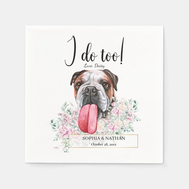 English British Bulldog Wedding Cocktail Napkins (Front)