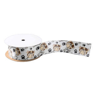 English Bull Dog Bulldog Paws N Bones Puppy Dog Satin Ribbon