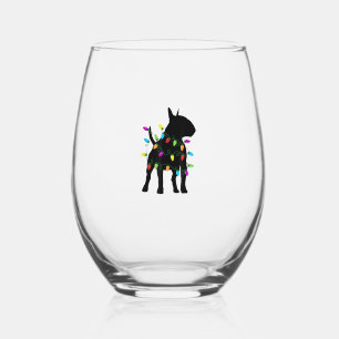 English Bull Terrier Dog Christmas Lights  Stemless Wine Glass
