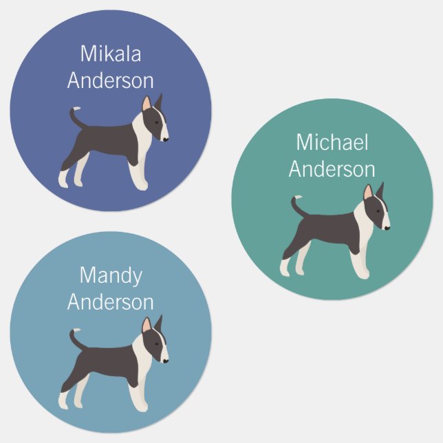 English Bull Terrier dog colours waterproof label (Group)