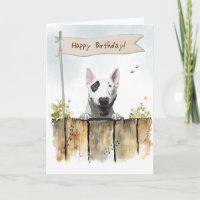 English Bull Terrier Dog Under Birthday Sign