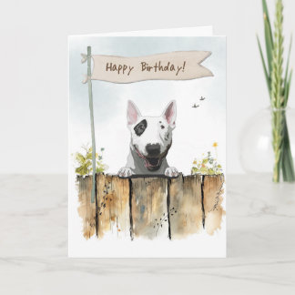 English Bull Terrier Dog Under Birthday Sign Card