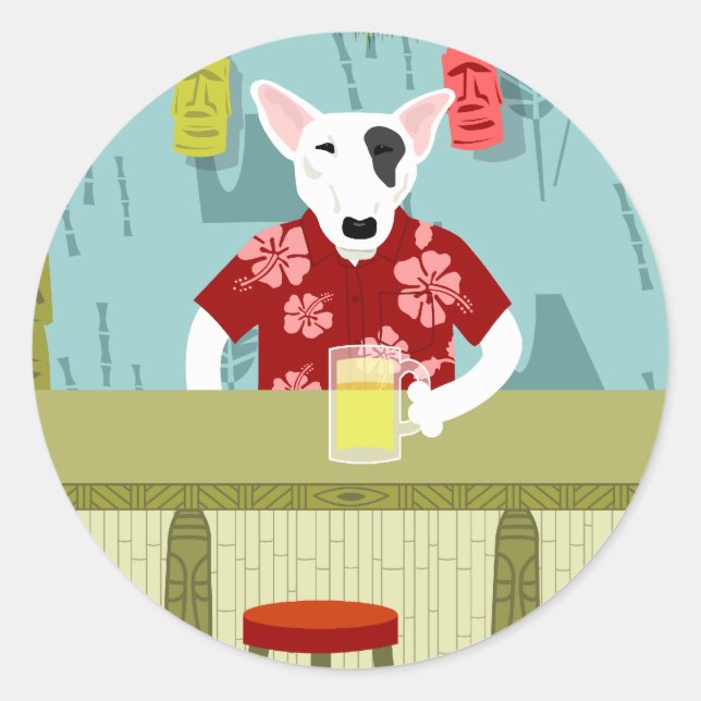 English Bull Terrier Tiki Bar Classic Round Sticker (Front)