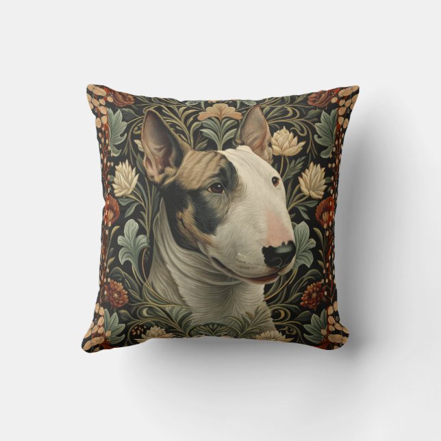 English Bull Terrier William Morris Style Floral Cushion (Back)